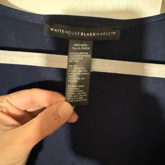 White House Black Market One Size Women Poncho Navy Blue Fringe Casual Boho - Picture 3 of 7